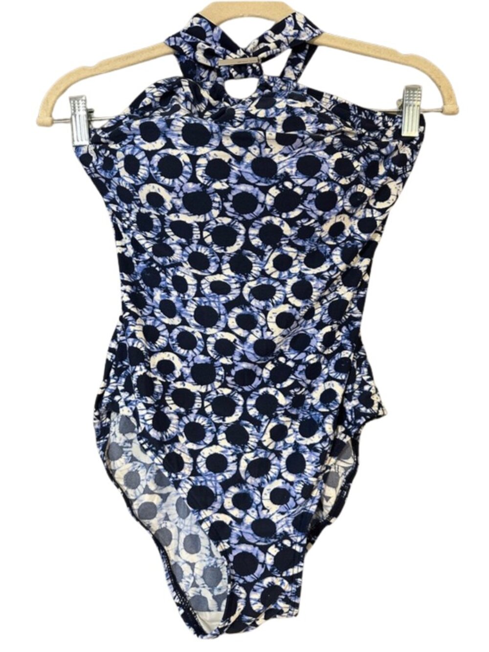 MICHAEL Michael Kors Halter One Piece Swimsuit Size 6 Blue White Print Summer